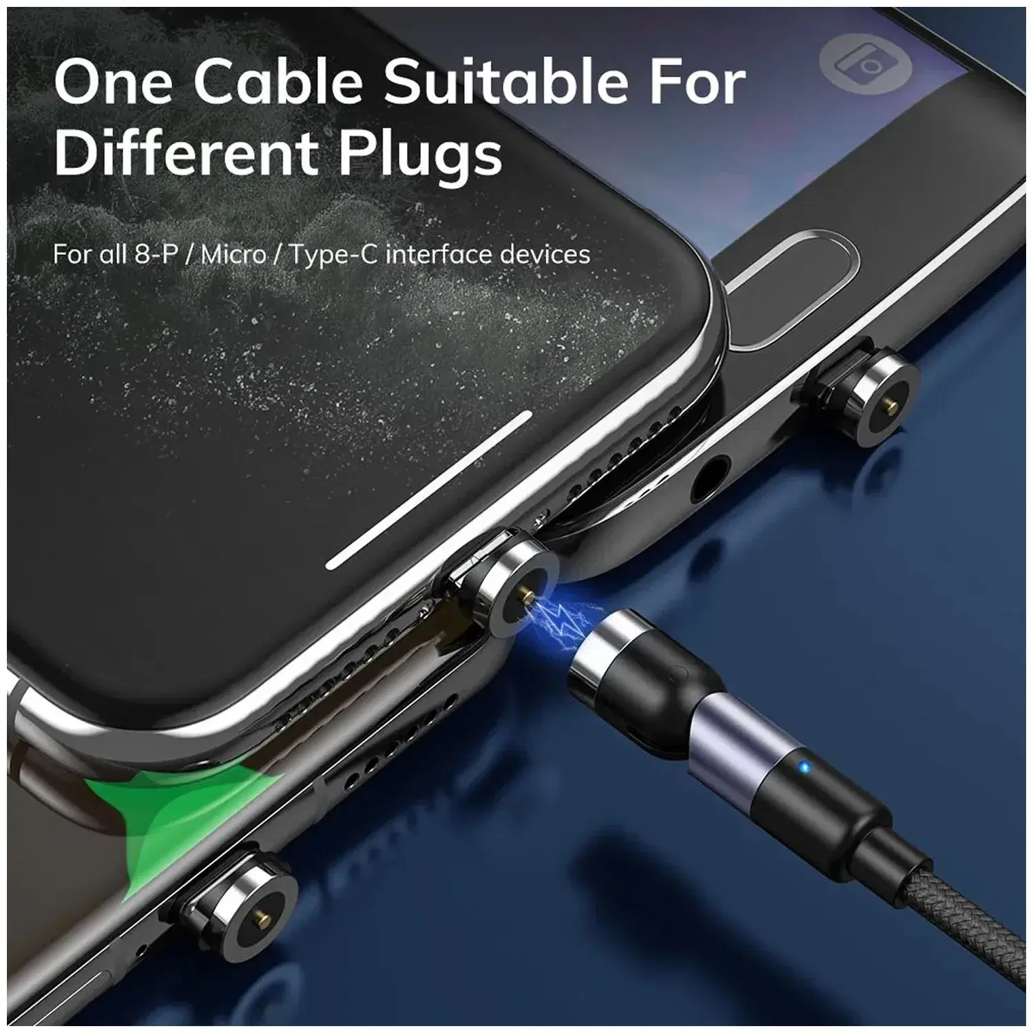 Cable De Carga Magnética 3 En 1, Auto Usb / Tipo C / Tipo Ip
