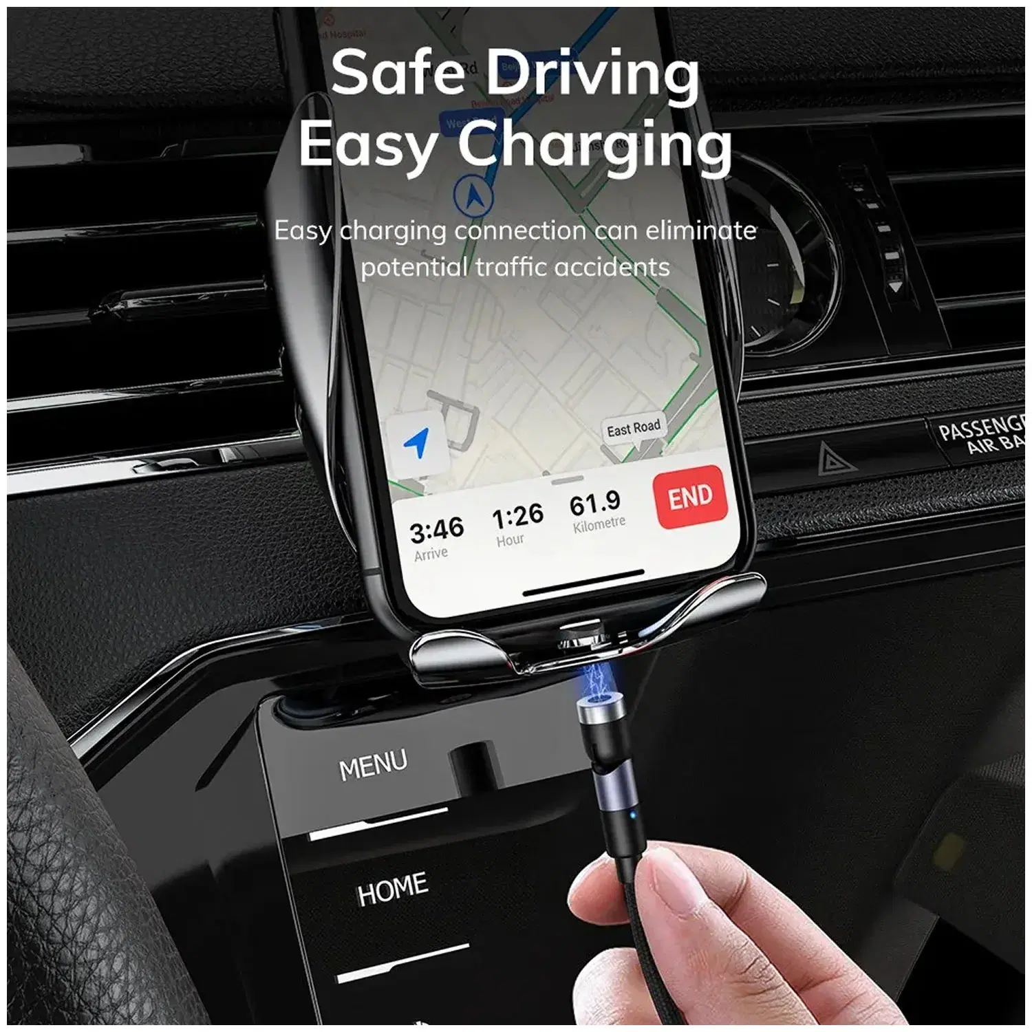 Cable De Carga Magnética 3 En 1, Auto Usb / Tipo C / Tipo Ip