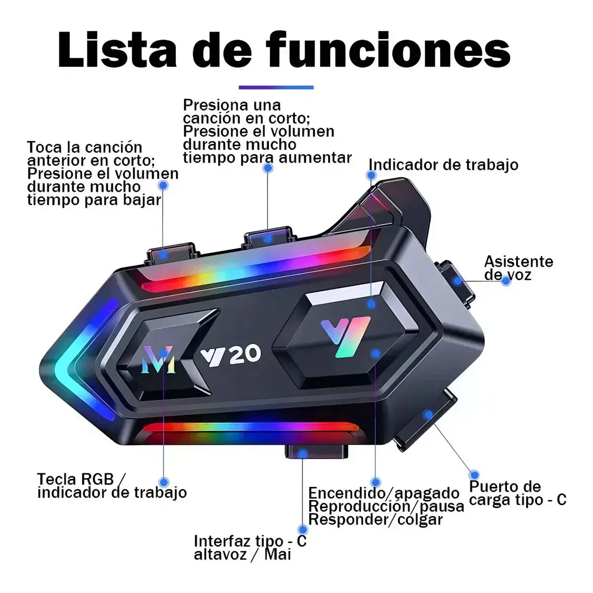 Audífonos Casco Moto Wohingo Y20 Bluetooth 5.3 Impermeables Ipx6 Blando